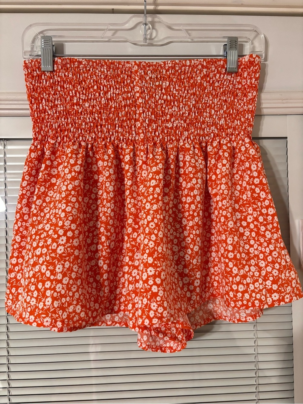 Smocked Waist Floral Mini Skirt - Bright Orange & White